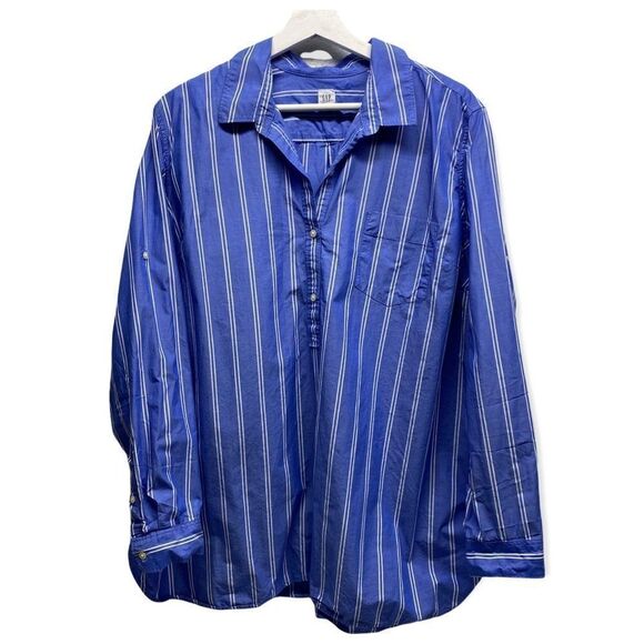 Gap Womens Striped XL Maternity Long Sleeve Button Front Popover - Picture 1 of 7